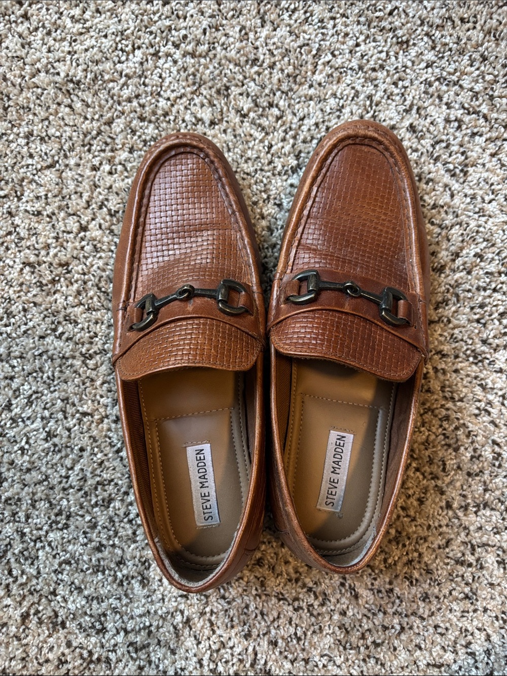 Steve Madden Men’s Cognac Textured Leather Bit Loafers